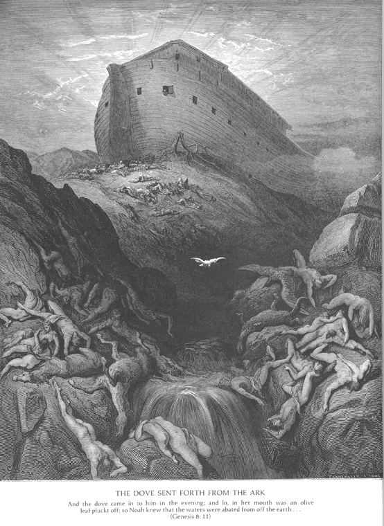 Ной выпускает на землю голубя из ковчега
